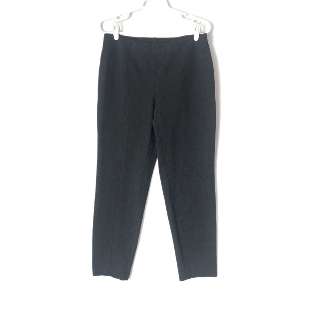 J.Jill Ponte Knit Slim-Leg Pants, Stretchy, Elastic Waist, Dark Charcoal Gray M